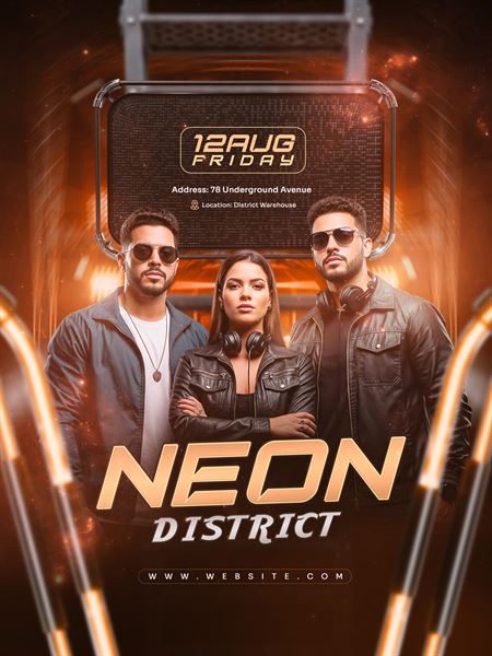 Flyer Neon District Rave PSD - Template Photoshop Editável